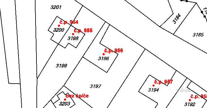 Jablunkov 956 na parcele st. 3196 v KÚ Jablunkov, Katastrální mapa