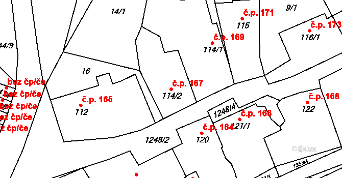 Liběchov 167 na parcele st. 114/2 v KÚ Liběchov, Katastrální mapa