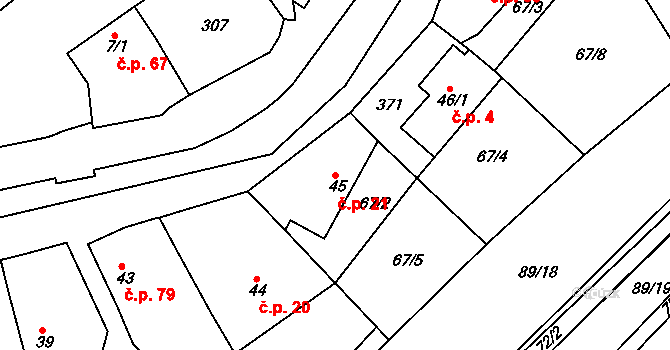 Polepy 21 na parcele st. 45 v KÚ Polepy u Kolína, Katastrální mapa