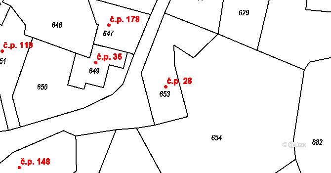 Jablůnka 28 na parcele st. 653 v KÚ Jablůnka, Katastrální mapa