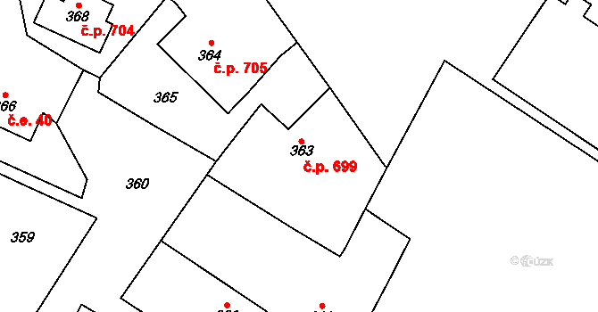 Satalice 699, Praha na parcele st. 363 v KÚ Satalice, Katastrální mapa