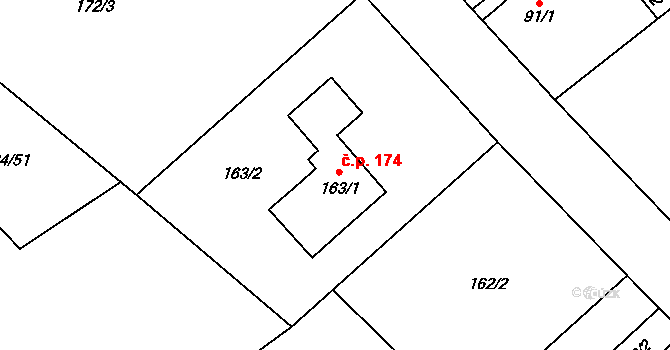 Klikov 174, Suchdol nad Lužnicí na parcele st. 163/1 v KÚ Klikov, Katastrální mapa