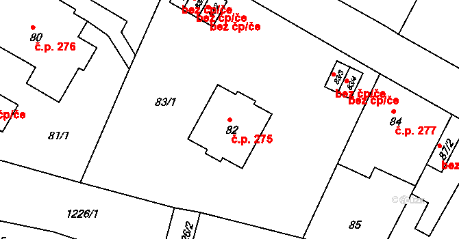 Liboc 275, Praha na parcele st. 82 v KÚ Liboc, Katastrální mapa