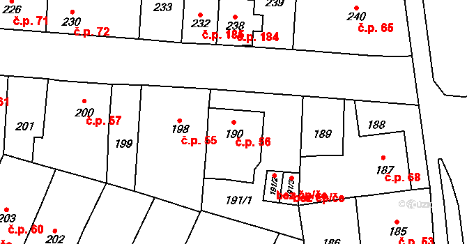 Veleslavín 56, Praha na parcele st. 190 v KÚ Veleslavín, Katastrální mapa