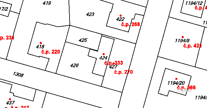 Nebušice 333, Praha na parcele st. 424 v KÚ Nebušice, Katastrální mapa