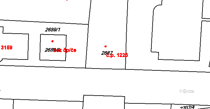 Strašnice 1223, Praha na parcele st. 2687 v KÚ Strašnice, Katastrální mapa