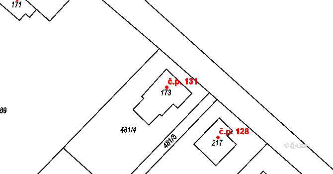 Lipnice 131, Dvůr Králové nad Labem na parcele st. 173 v KÚ Lipnice u Dvora Králové, Katastrální mapa