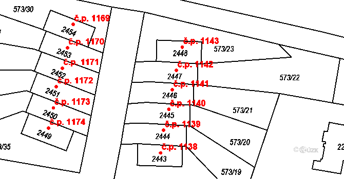 Vrchlabí 1141 na parcele st. 2446 v KÚ Vrchlabí, Katastrální mapa