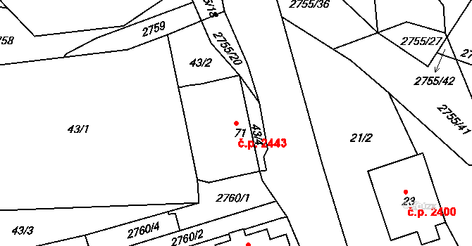 České Budějovice 5 2443, České Budějovice na parcele st. 71 v KÚ Třebotovice, Katastrální mapa