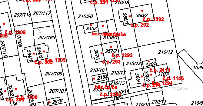 Sezimovo Ústí 293 na parcele st. 357/1 v KÚ Sezimovo Ústí, Katastrální mapa