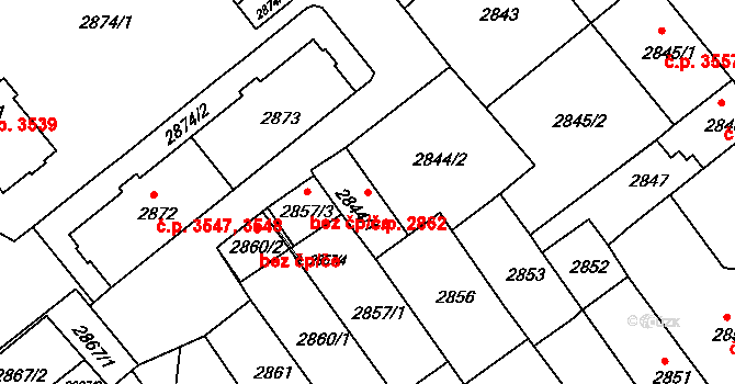 Chomutov 2862 na parcele st. 2844/1 v KÚ Chomutov II, Katastrální mapa