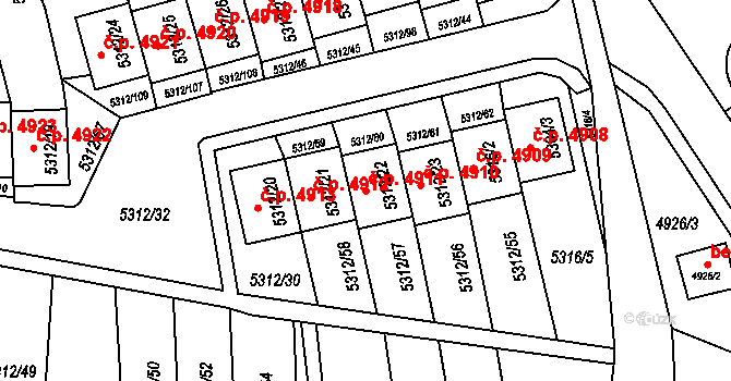 Chomutov 4911 na parcele st. 5312/22 v KÚ Chomutov I, Katastrální mapa