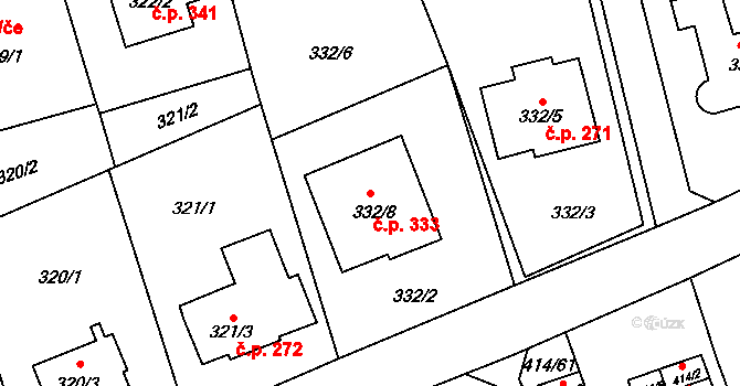 Liberec XIII-Nové Pavlovice 333, Liberec na parcele st. 332/8 v KÚ Nové Pavlovice, Katastrální mapa