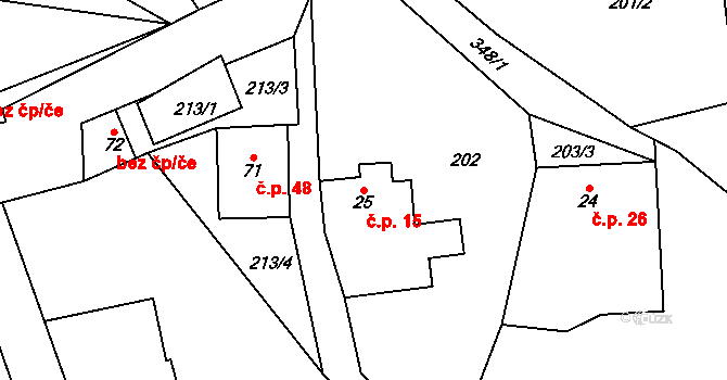 Kašov 15, Kuks na parcele st. 25 v KÚ Kašov, Katastrální mapa