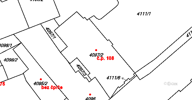 Liberec III-Jeřáb 108, Liberec na parcele st. 4097/2 v KÚ Liberec, Katastrální mapa