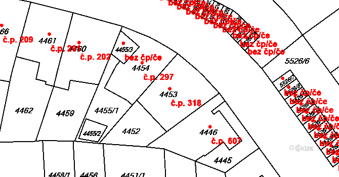 Doudlevce 318, Plzeň na parcele st. 4453 v KÚ Plzeň, Katastrální mapa