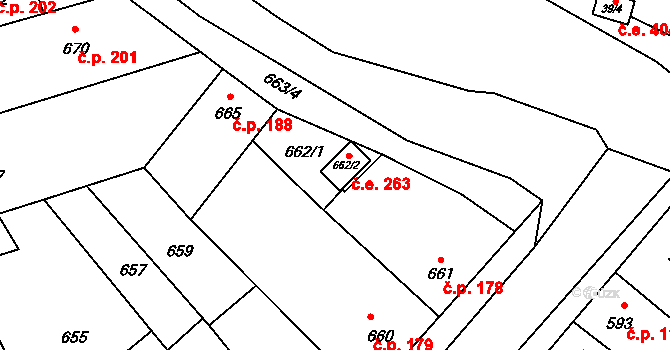 Želešice 263 na parcele st. 662/2 v KÚ Želešice, Katastrální mapa