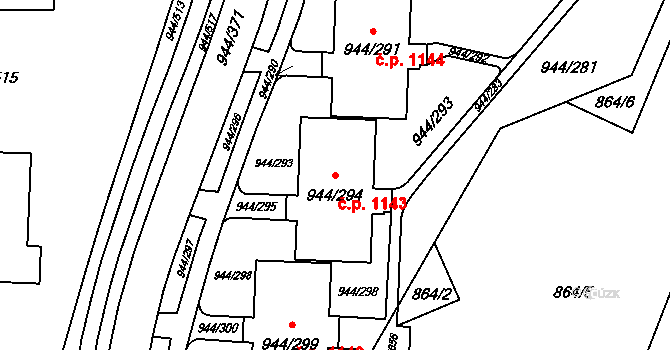 Šumbark 1143, Havířov na parcele st. 944/294 v KÚ Šumbark, Katastrální mapa