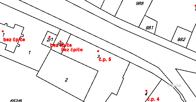 Veletov 5 na parcele st. 3 v KÚ Veletov, Katastrální mapa