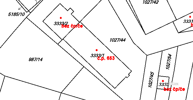 Týnské Předměstí 653, Domažlice na parcele st. 3333/1 v KÚ Domažlice, Katastrální mapa