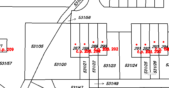 Čejetice 204 na parcele st. 288 v KÚ Čejetice, Katastrální mapa