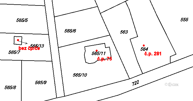 Svatava 73 na parcele st. 565/11 v KÚ Svatava, Katastrální mapa