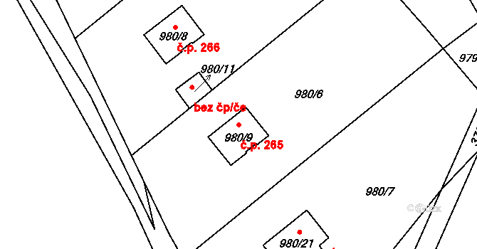 Březenec 265, Jirkov na parcele st. 980/9 v KÚ Březenec, Katastrální mapa