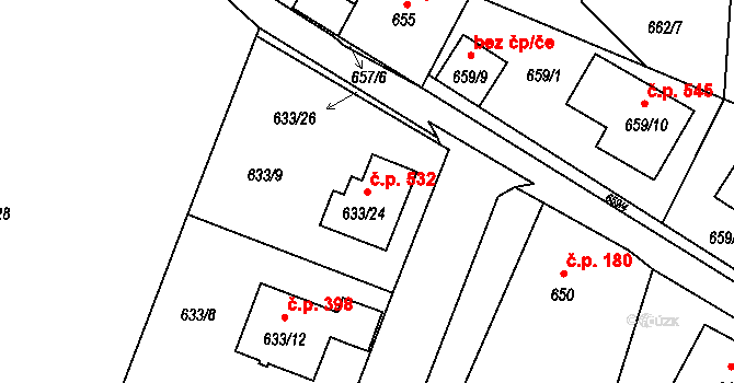 Včelná 532 na parcele st. 633/24 v KÚ Včelná, Katastrální mapa