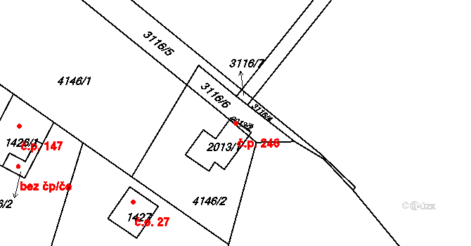 Chrást nad Sázavou 246, Týnec nad Sázavou na parcele st. 2013/2 v KÚ Týnec nad Sázavou, Katastrální mapa