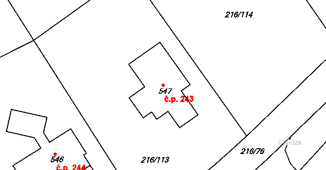 Řitka 243 na parcele st. 547 v KÚ Řitka, Katastrální mapa