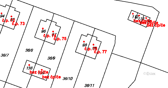 Rudolec 76, Březová na parcele st. 98 v KÚ Rudolec u Březové, Katastrální mapa