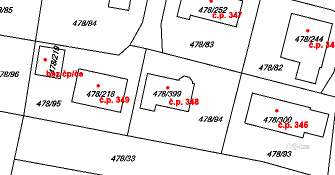 Roudné 348 na parcele st. 478/399 v KÚ Roudné, Katastrální mapa