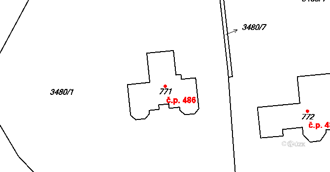 Libouchec 486 na parcele st. 771 v KÚ Libouchec, Katastrální mapa