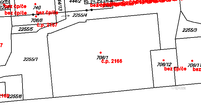 Předměstí 2166, Svitavy na parcele st. 706/1 v KÚ Svitavy-předměstí, Katastrální mapa