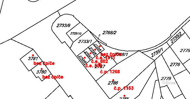 Chomutov 1311 na parcele st. 2733/6 v KÚ Chomutov I, Katastrální mapa