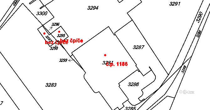 Město 1186, Orlová na parcele st. 3281 v KÚ Orlová, Katastrální mapa