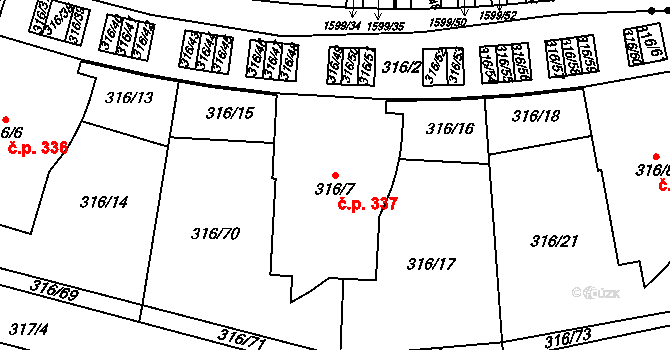 Radlice 337, Praha na parcele st. 316/7 v KÚ Radlice, Katastrální mapa
