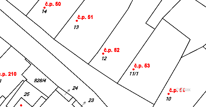 Čáslavice 52 na parcele st. 12 v KÚ Čáslavice, Katastrální mapa