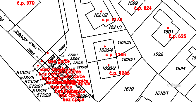 Suchdol 1286, Praha na parcele st. 1620/4 v KÚ Suchdol, Katastrální mapa