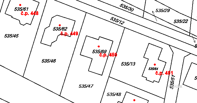 Jirny 450 na parcele st. 535/69 v KÚ Jirny, Katastrální mapa
