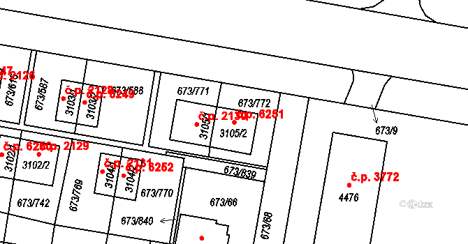 Zlín 6251 na parcele st. 3105/2 v KÚ Zlín, Katastrální mapa