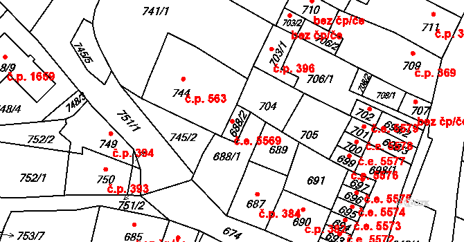Kadaň 5569 na parcele st. 688/2 v KÚ Kadaň, Katastrální mapa