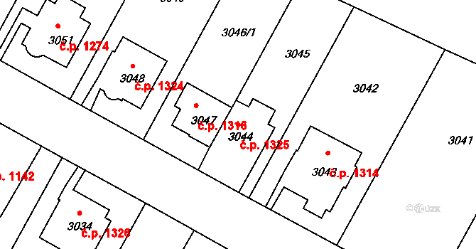 Předměstí 1325, Litoměřice na parcele st. 3044 v KÚ Litoměřice, Katastrální mapa