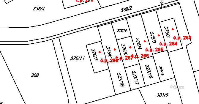 Netvořice 268 na parcele st. 375/7 v KÚ Netvořice, Katastrální mapa
