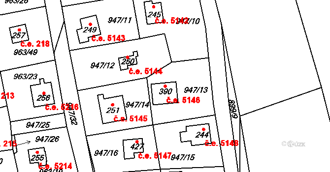 Kozojedy 5146 na parcele st. 390 v KÚ Kozojedy u Kostelce nad Černými Lesy, Katastrální mapa