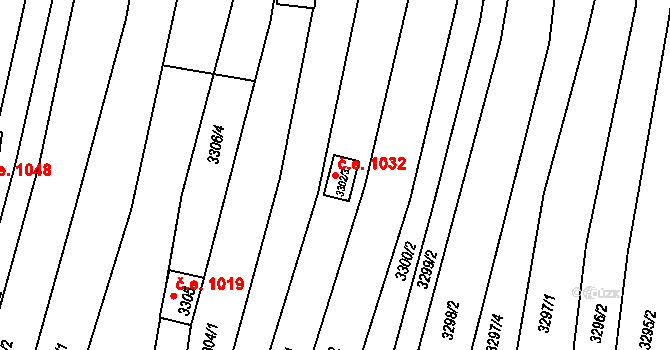 Nivnice 1032 na parcele st. 3302/3 v KÚ Nivnice, Katastrální mapa