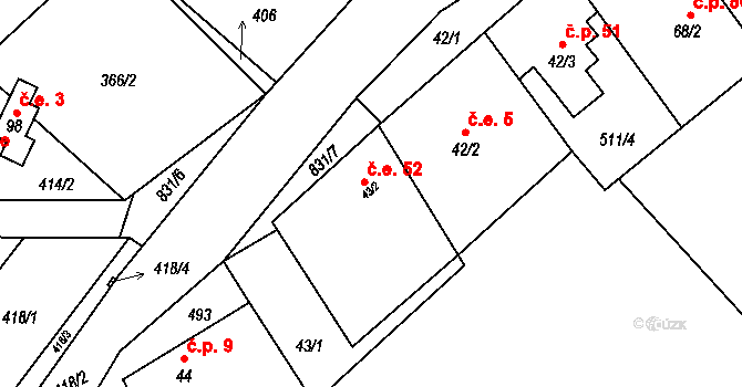 Strachaly 52, Snědovice na parcele st. 43/2 v KÚ Strachaly, Katastrální mapa
