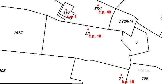 Jeníkov 18, Čechtice na parcele st. 32 v KÚ Jeníkov u Vlašimi, Katastrální mapa