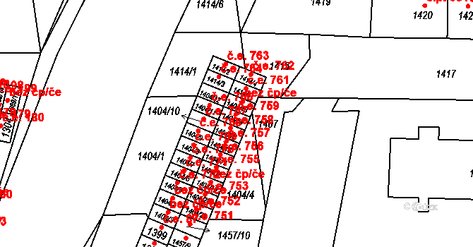 Lovosice 759 na parcele st. 1404/14 v KÚ Lovosice, Katastrální mapa