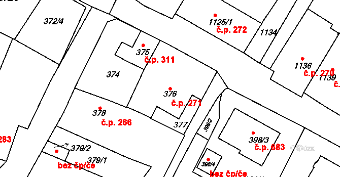 Bystřice nad Pernštejnem 271 na parcele st. 376 v KÚ Bystřice nad Pernštejnem, Katastrální mapa